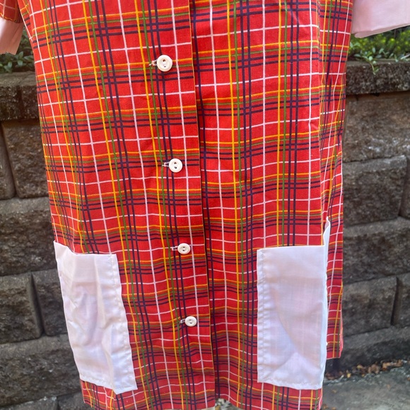 Vintage Sears 70s Lunch Lady Smock Tunic Top Collar Plaid Size Medium M - Picture 3 of 9